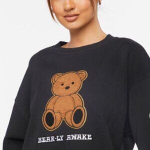 EUC Forever 21 Bear-ly Awake fuzzy teddy bear sweatshirt size M